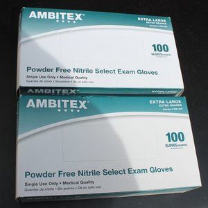 Ambitex Nitrile Select Exam Gloves XL Powder Free - 2 Boxes / 100 ct each